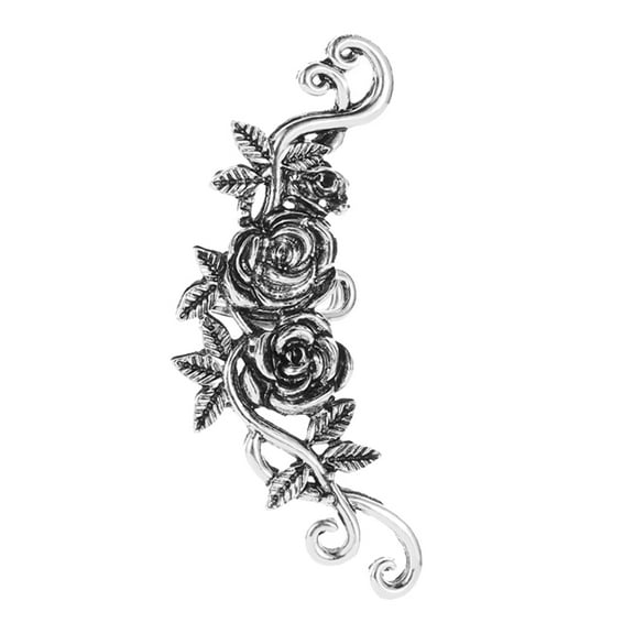 Grandest Birch 1Pc Women Carved Rose Flower Ear Cuff Clip On Earring No Piercing Helix Jewelry Alloy Silver