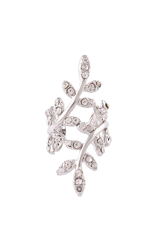 1Pc Women Punk Charm Leaf Shape Rhinestone Ear Cuff Clip Earring Jewelry for Party Shopping Rhinestone,Alloy Silver