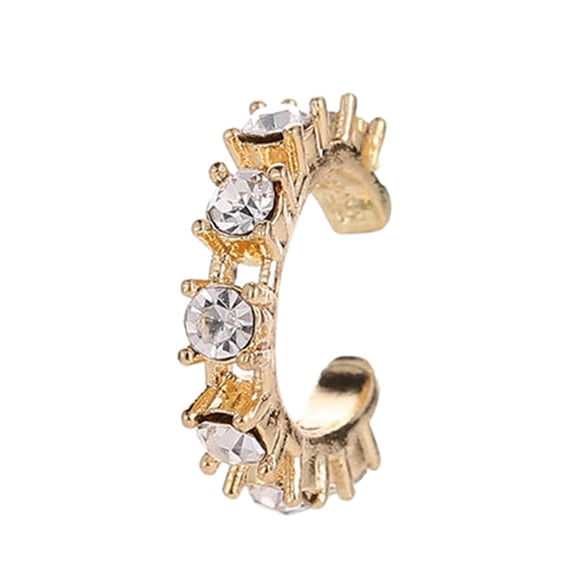 Grandest Birch 1Pc Women Rhinestone Ear Clip on Cuff Earrings Non-Piercing Jewelry Alloy, Rhinestone Gold