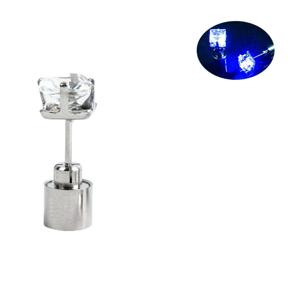 Grandest Birch 1Pc Women Stud Earrings Cubic Zirconia LED Female Square Luminous Stud Earrings for Party Copper Blue
