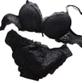 thumbnail image 1 of Grandest Birch 2 Set Women Underwear Set Bra Panties Set Lace Push Up Elastic Deep V Neck Solid Color Soft Padded With Wire Bow-knot Back Closure Lady Intimate Clothes Black L, 1 of 8