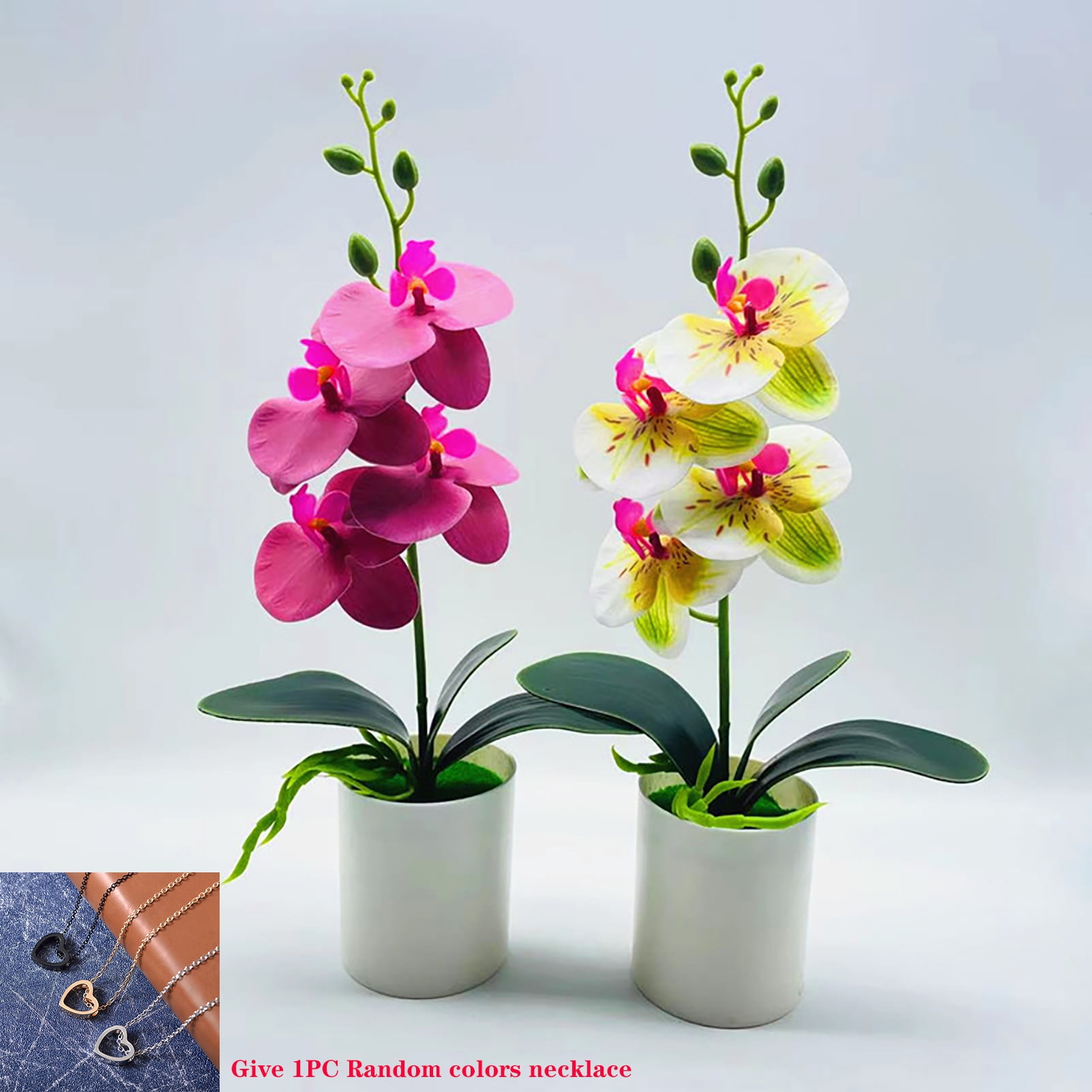 Grandest Birch 2PCS Artificial Plant No-watering Realistic Weather-resistant Outdoor Indoor Potted Fake Orchid Flower for Balcony (gift 1PC)