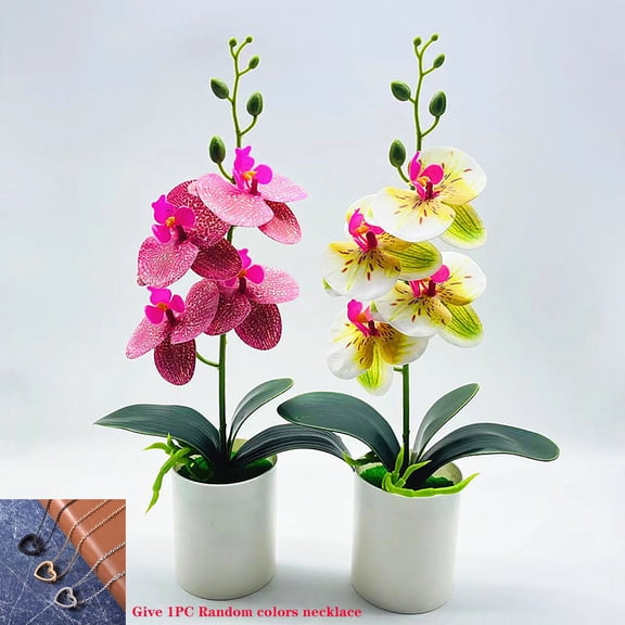 Grandest Birch 2PCS Artificial Plant No-watering Realistic Weather-resistant Outdoor Indoor Potted Fake Orchid Flower for Balcony (gift 1PC)