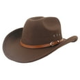 thumbnail image 1 of Grandest Birch 2PCS Ethnic Style Wide Brim Hemming Faux Leather Belt Decor Jazz Hat Western Cowboy Cowgirl Fedora Hat Fashion Accessories,Coffee, 1 of 8