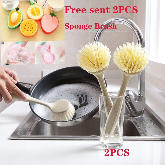 Grandest Birch 2PCS Long Handle Pot Dishes Washing Brush Kitchen Sink Countertop Cleaning Tool