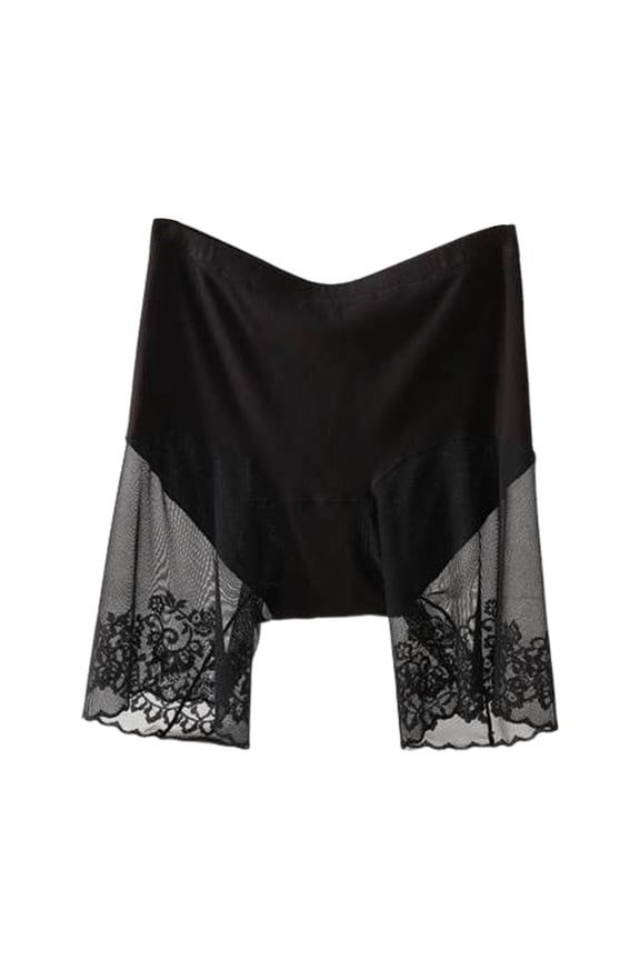 2PCS Women Safety Pants High Elasticity Seamless Lace Patchwork Anti-exposure High Waist Tummy Control Quick Dry Mini Skirt Inner Shorts Yoga Shorts Underpants,Black,36D