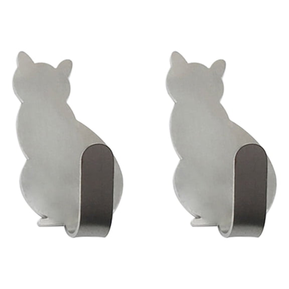 Grandest Birch 2Pcs Hook Sturdy Strong Adhesive Cat Design Stainless Steel Sticky Hook for Kitchen Wall Mounted Hook:Stainless Ste