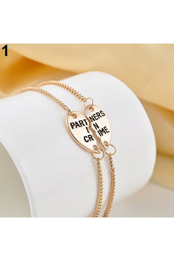 2Pcs Women's Break Heart Chain Partners Best Friend Sisters Bracelets Gift Alloy Gold