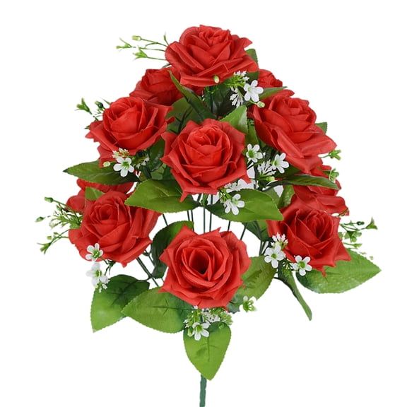 Grandest Birch 3 Bouquet Artificial Flower No Wilting Elegant 12 Heads Decorative Beautiful Faux Silk Rose Flower Home Decoration,Red