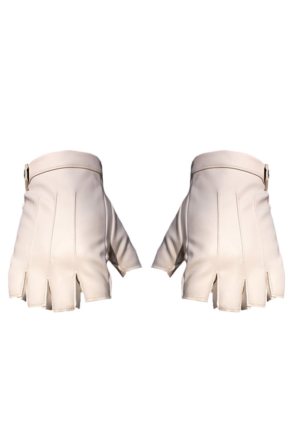 3 Pair Faux Leather Gloves Half Fingers Smooth Waterproof Adjustable Wrist Solid Color Unisex Driving Outdoor Sports Halloween Gloves Cosplay Costume White