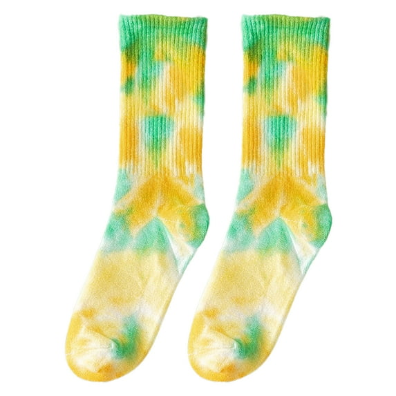 Grandest Birch 3 Pair Unisex Socks Mid-tube Tie-dye No Odor Thin High Elasticity Anti-slip Sweat-absorption Anti-shrink Sports Four Season Basketball Calf Socks Yellow Green