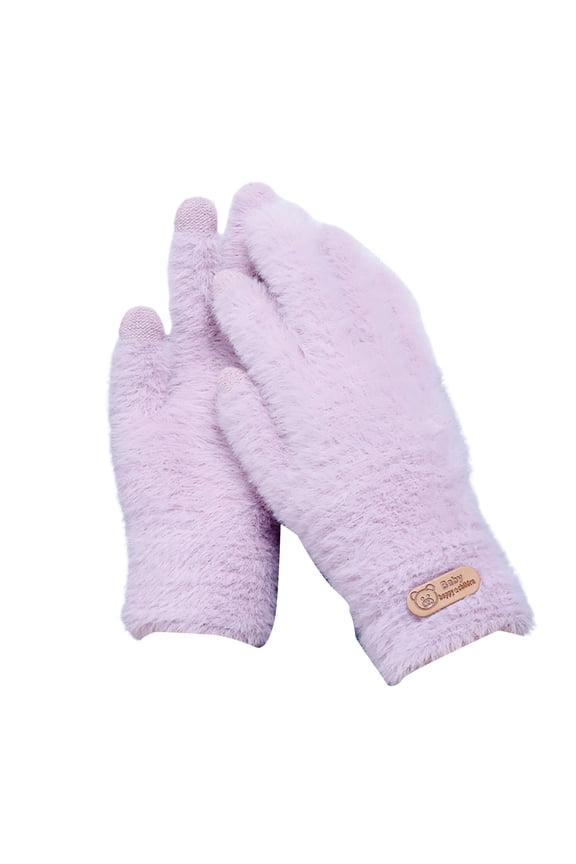 Birch 3 Pair Women Winter Gloves Cozy Solid Color Full Finger Plush Elastic Keep Warm Furry Thicken Lady Gloves Winter Daily Gloves Purple