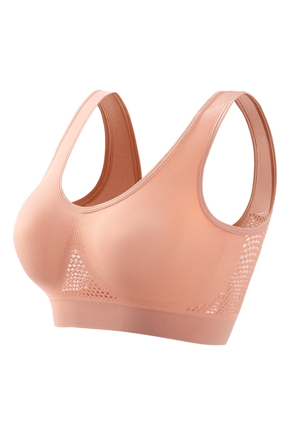 3PCS Women Bra Hollow Out Soft Breathable Solid Color Elastic Push Up Shockproof Sweat Absorption Anti-snagging Wireless Sports Yoga Jogging Bra Lady Underwear ,Pink,36D
