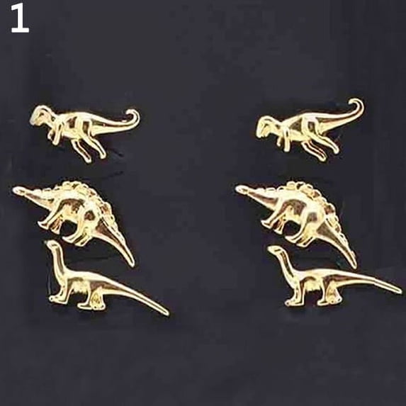 Grandest Birch 3Pairs Women's Vintage Punk Animal Dinosaur Shape Ear Piercing Studs Earrings Alloy Gold