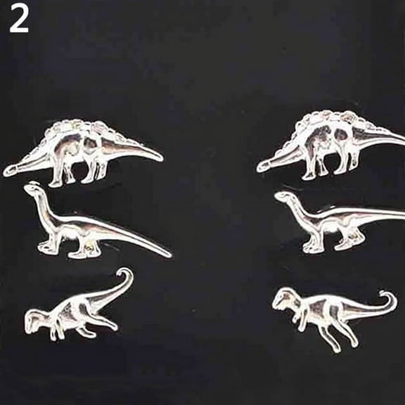 Grandest Birch 3Pairs Women's Vintage Punk Animal Dinosaur Shape Ear Piercing Studs Earrings Alloy Silver