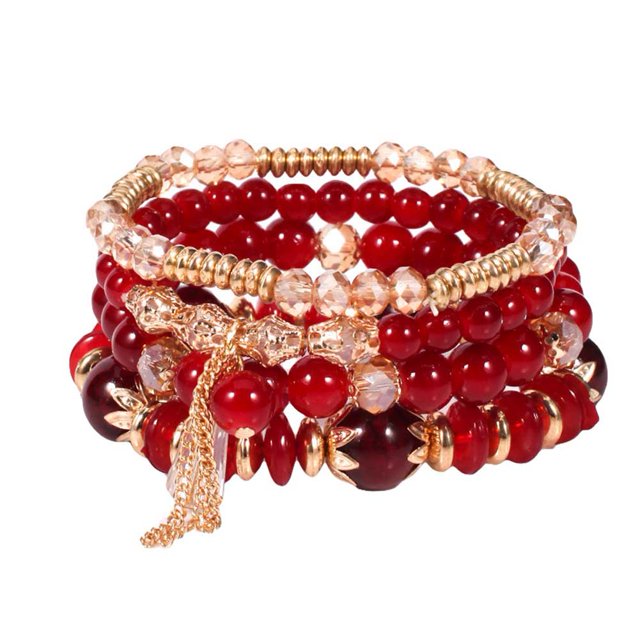 Grandest Birch 4Pcs/Set Boho Faux Agate Pearl Tassel Chain Charm Beaded