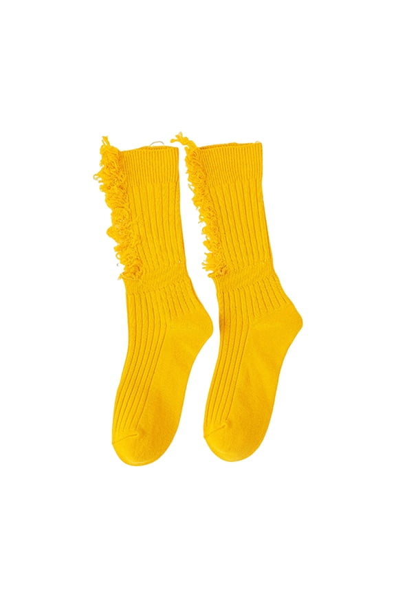 5 Pairs Women Stockings Solid Color Breathable Cotton Sweat Absorption Protective Soft High Elasticity Ripped Long Holes Women Socks Fitness Socks Yellow