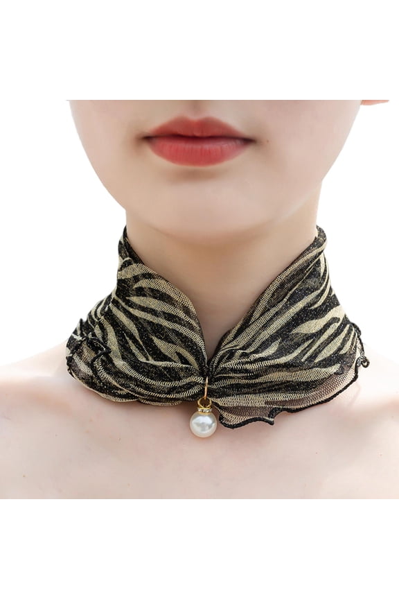 5PCS Women Sunscreen Neck Collar Faux Pearl Decor Organza Chiffon Scarf Printing Sheer Trim Loop Scarf Neck Accessory style E
