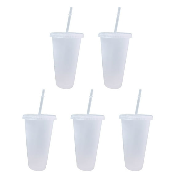 Grandest Birch 5Pcs 500ml/700ml Water Cup Food Grade Anti-deform PP Water Straw Cup with Lid for Home Eco-friendly No Odor BPA Fre