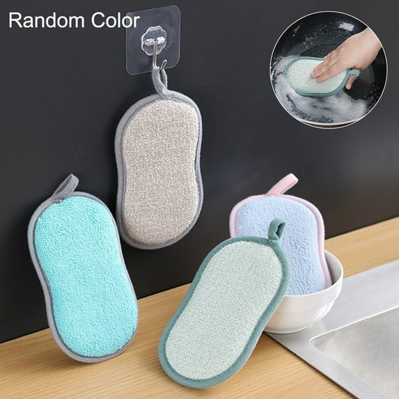 Grandest Birch 6PCS Fiber Cloth Pan Dish Soft Washing Brush Scrubber Sponge Kitchen Cleaning Tool-Random Color