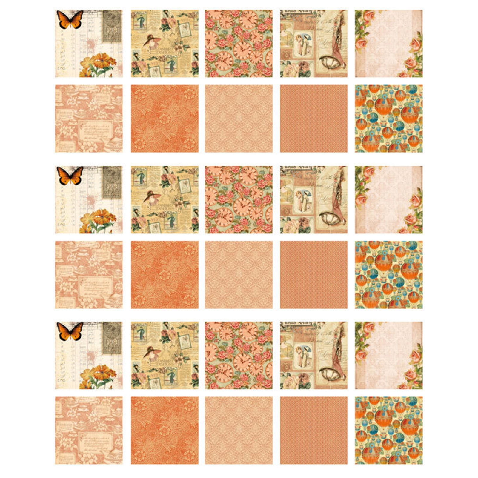 Grandest Birch 6PCS Scrapbooking Paper Vintage Style Ornamental Pattern Letters Printing Artistic Notebook Natural Journaling Paper Stationery Supplies ,D