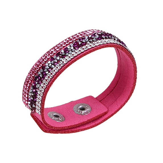Grandest Birch 6PCS Women Fashion Crystal Rhinestone Faux Leather Bracelet Wristband for Banquet Gift Dating,Rose Red