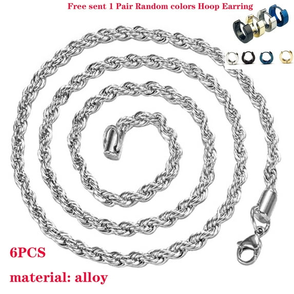 Grandest Birch 6PCS Women's Men's alloy Silver Twist Chain Necklace Charm Fashion Jewelry