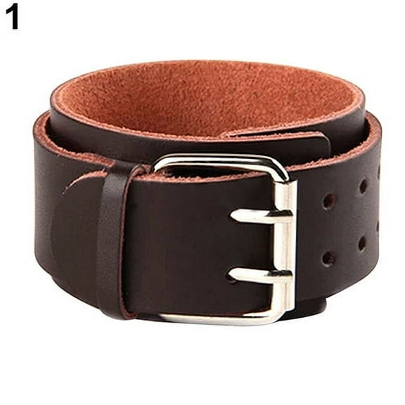 Grandest Birch Adjustable 2 Layers Men's Faux Leather Wristband Buckle Cuff Bangle Bracelet Faux Leather Brown