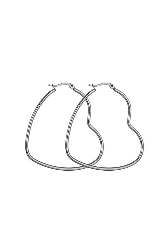 All-match Club Pub Prom Jewelry Exaggerated Women Big Love Heart Hoop Earrings Stainless Steel Silver