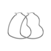 Grandest Birch All-match Club Pub Prom Jewelry Exaggerated Women Big Love Heart Hoop Earrings Stainless Steel Silver