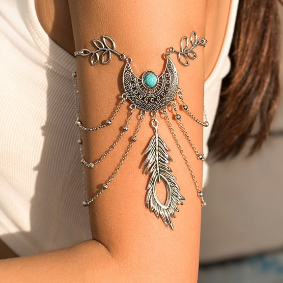 Grandest Birch Arm Chain,Women Arm Chain Feather Jewelry Accessory Arm Bracelet Electroplate Silver
