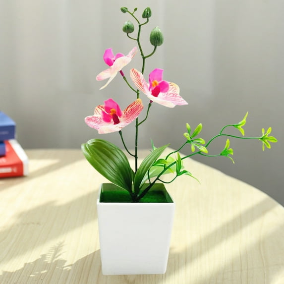 Grandest Birch Artificial Bonsai Realistic Three Flowers Non-fading Non-Withered Decorative DIY Phalaenopsis Orchid Fake Flower with Pot Desktop Ornaments for Living Room