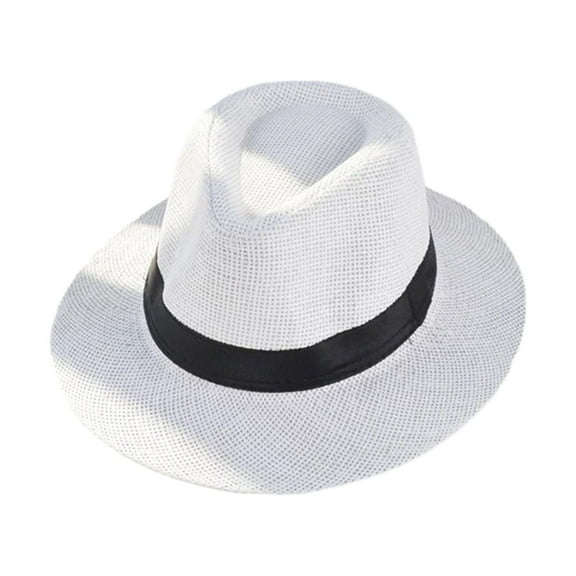 Grandest Birch Band Decor Flat Dome Straw Hat Folding Thin Non-stuffy Anti-UV Men Big Brim Sunscreen Jazz Hat Accessories ,Gift