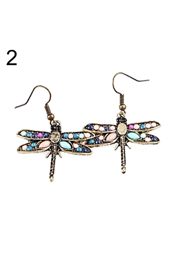 Bohemian Women Butterfly Dragonfly Rhinestone Charm Hook Earrings Jewelry Gift Alloy, Rhinestone Blue