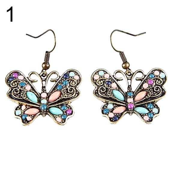Grandest Birch Bohemian Women Butterfly Dragonfly Rhinestone Charm Hook Earrings Jewelry Gift Alloy, Rhinestone Brown