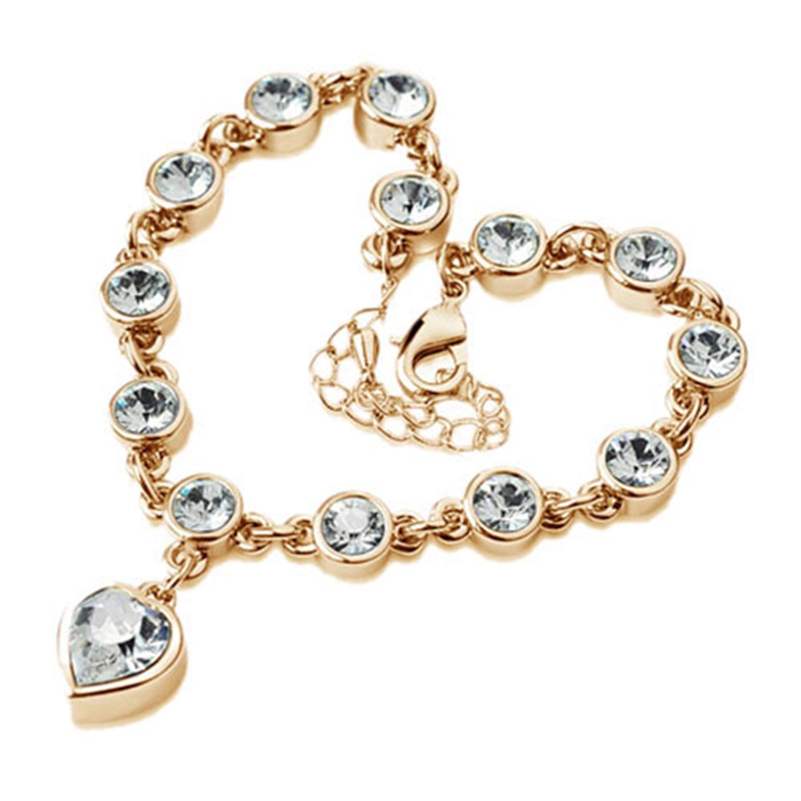 Grandest Birch Bracelet Heart Shape Rhinestone Design Alloy Women Chain  Bracelets for Daily Wear Rhinestone,Alloy Gold 