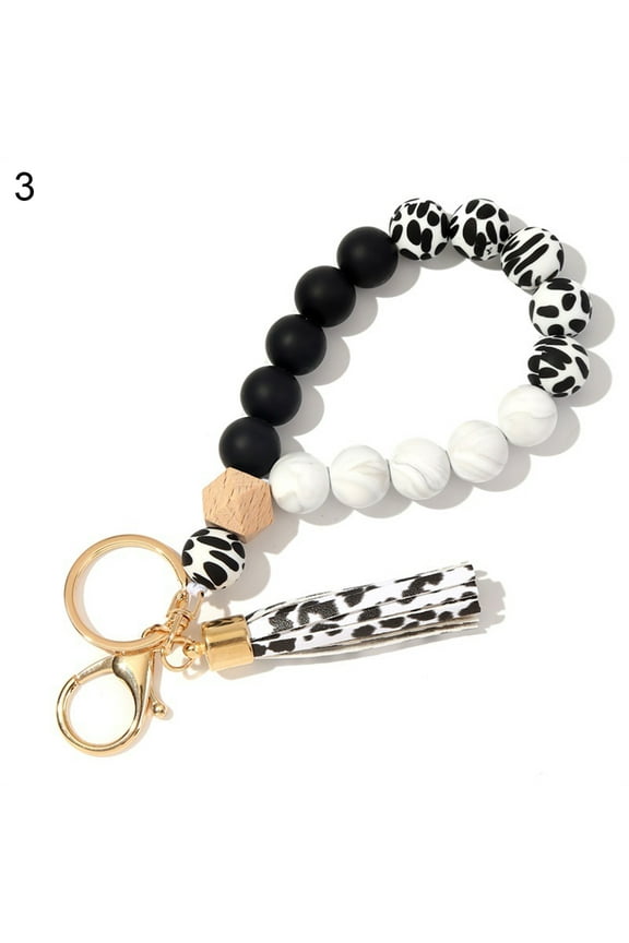 Bracelet Keyring Decorative Stretchy Beaded Portable Bangle Wristlet Keychains for Women Silicone Pink