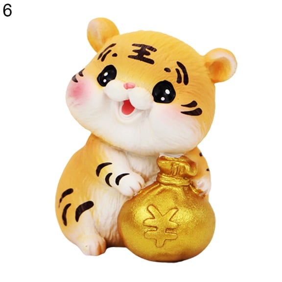 Grandest Birch Cartoon Tiger Miniature Resin Portable Mini Tiger Figure for Desktop Cartoon Compact Adorable Tiger Figurines