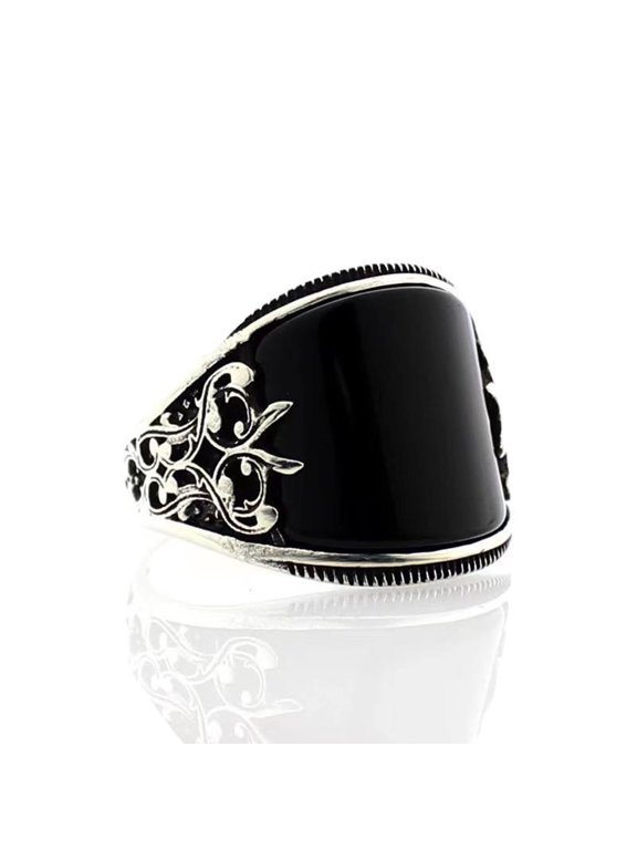 Couple Ring Carved Pattern U Shape Men Women Long Lasting All Match Punk Style Ring for Dating Alloy Black