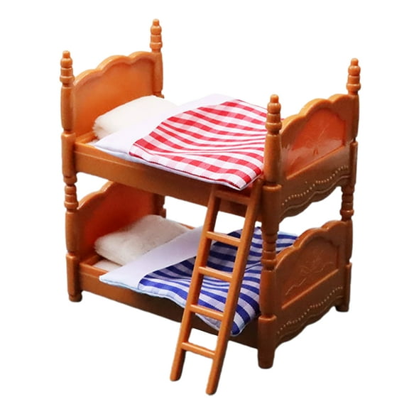 Grandest Birch Dollhouse Bunk Bed Compact Doll House Simulation Double Bed for Decoration Fun Mini Lovely Bunk Bed