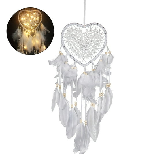 Grandest Birch Dreamcatcher Feather Decor Pendant Luminescent Ornament Heart Shape Design Hanging Dream Catcher for Bedroom Dream
