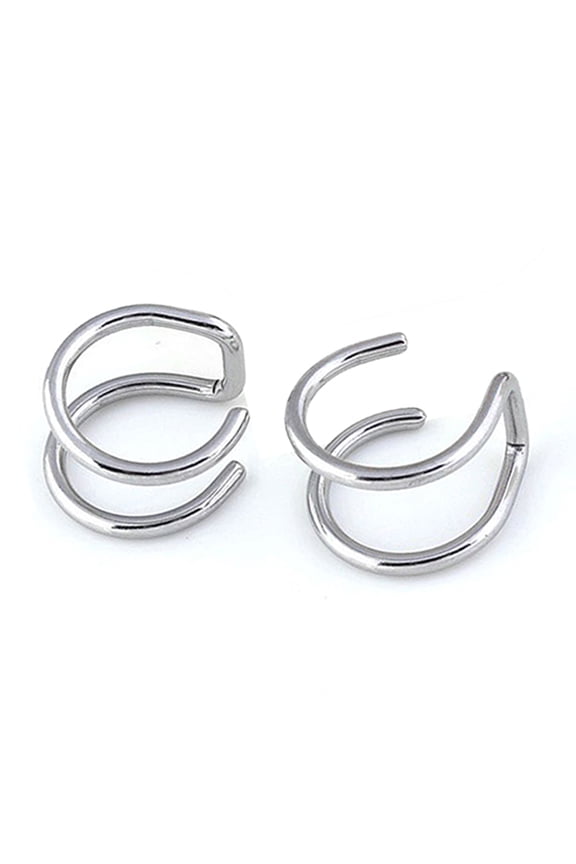 Birch Ear Clip Cuff Cool Non Pierced Stainless Steel 2-row Fake Cartilage Earrings for Bar Stainless Steel Silver