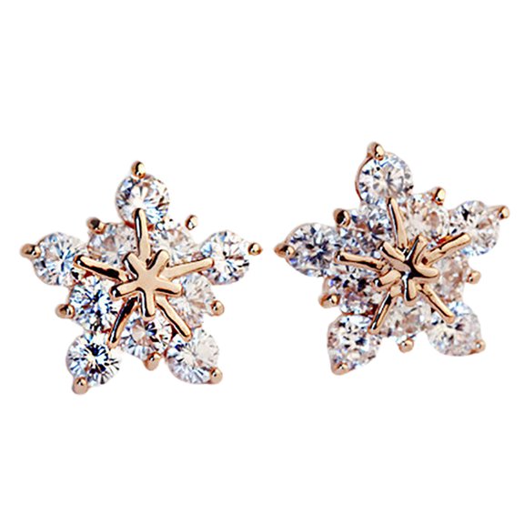 Grandest Birch Ear Studs Five-petal Flower Twinkling Alloy Earring Jewelry Accessory for Dating Alloy Gold
