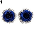thumbnail image 1 of Grandest Birch Elegant Rose Flower Rhinestone Ear Stud Clip Earrings Women Piercing Jewelry Alloy, Rhinestone Blue, 1 of 4