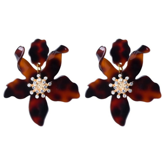 Grandest Birch Elegant Women Acrylic Flower Pendant Statement Ear Studs Earrings Jewelry Gift Acrylic Brown