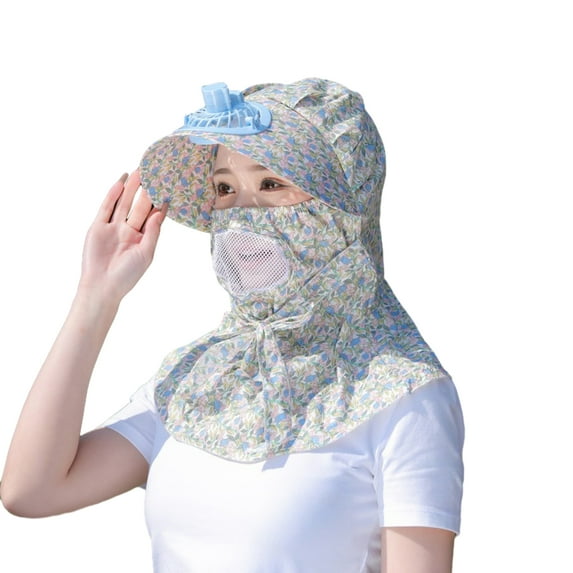 Grandest Birch Fan Sunhat Strong Wind Cooling Sunshade Wide Brim Hollow Out Mesh Sun Decorative Neck Outdoor Fan Cap Headwear Gift