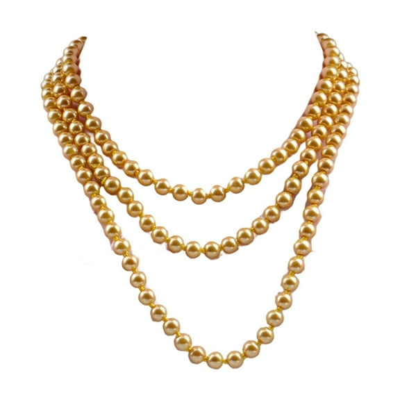 Grandest Birch Faux Pearl Necklace Charming Sleek Glass Cluster Long Simulated Pearl Necklace for Anniversary Glass Gold