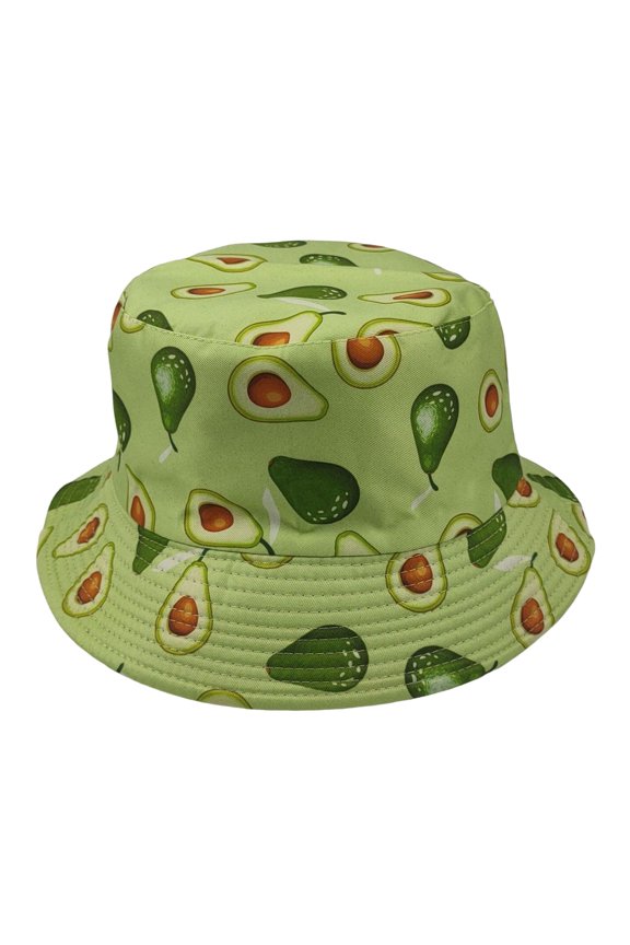Fisherman Hat Avocado Print Double sided Flat Top Breathable UV Sunscreen Decorative Refreshing Fruit Patter Bucket Hat Headwear Gift