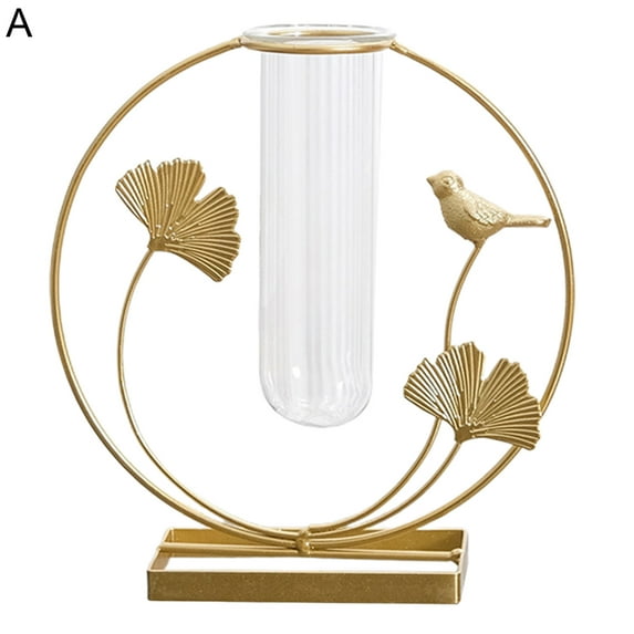 Grandest Birch Flower Vase Nordic Style Elegant Standing Golden Flower Hydroponic Glass Vase Household Supplies Golden Hollow Eleg