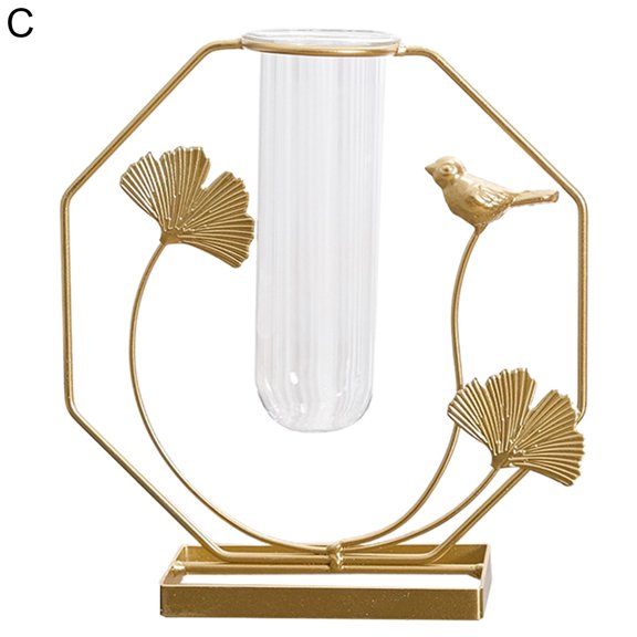 Grandest Birch Flower Vase Nordic Style Elegant Standing Golden Flower Hydroponic Glass Vase Household Supplies Golden Hollow Eleg